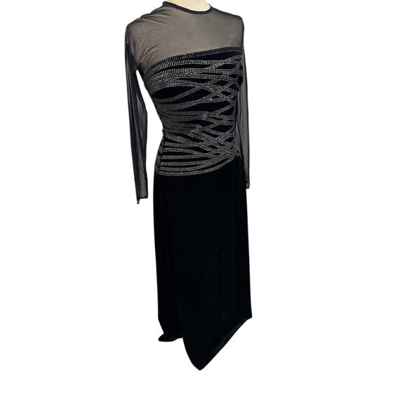VINTAGE LILLIE RUBIN SHEER RHINESTONE VELVET MAXI DRESS SZ L - Picture 2 of 7